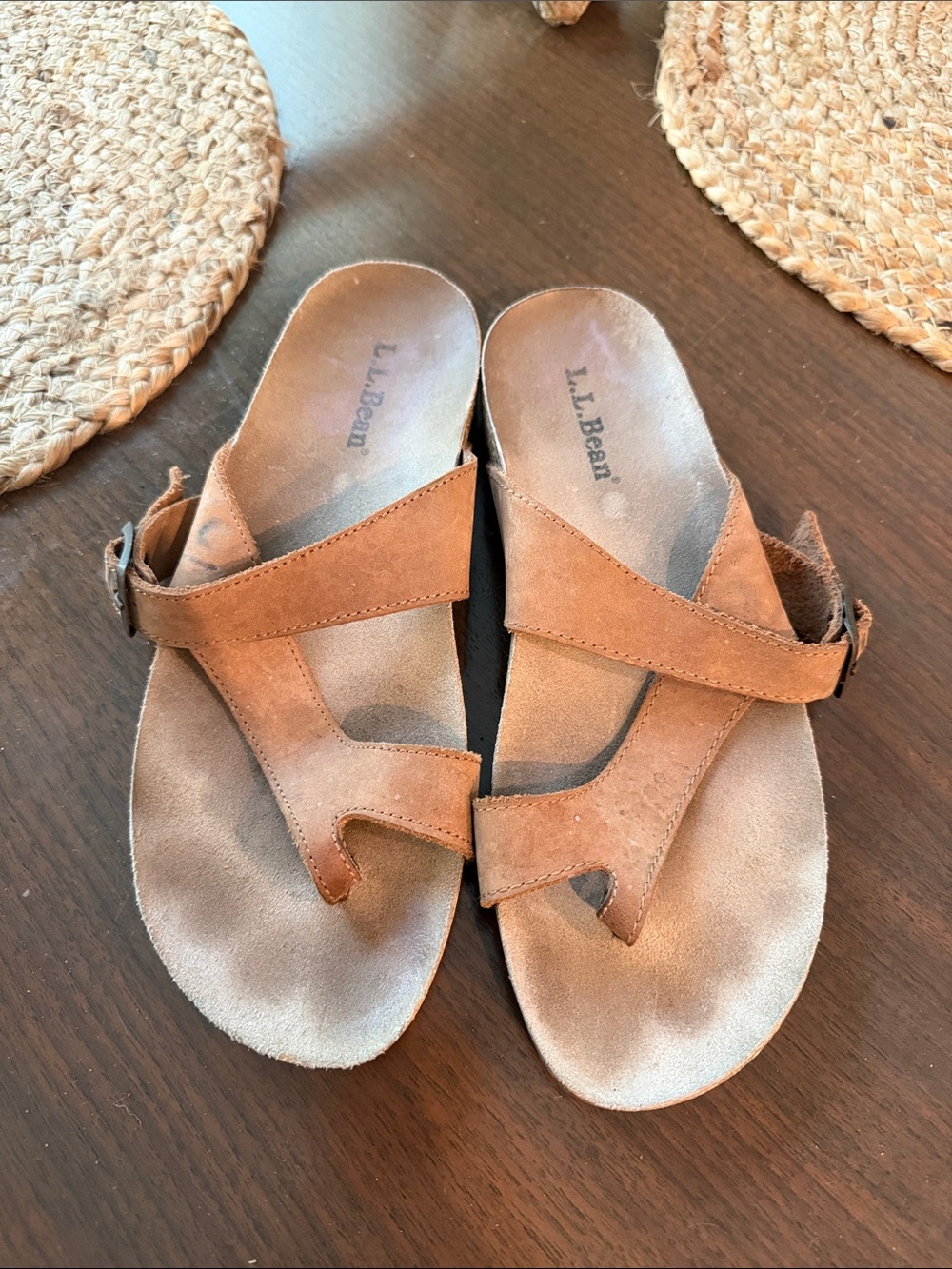 L.L. Bean Women's Brown Suede Toe-Loop Slide Sandals